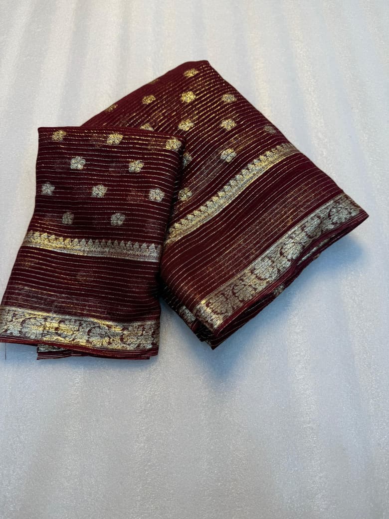 New Wedding Wear Viscose Georgette Jacquard Zari Weaving Work Fancy Designer Saree