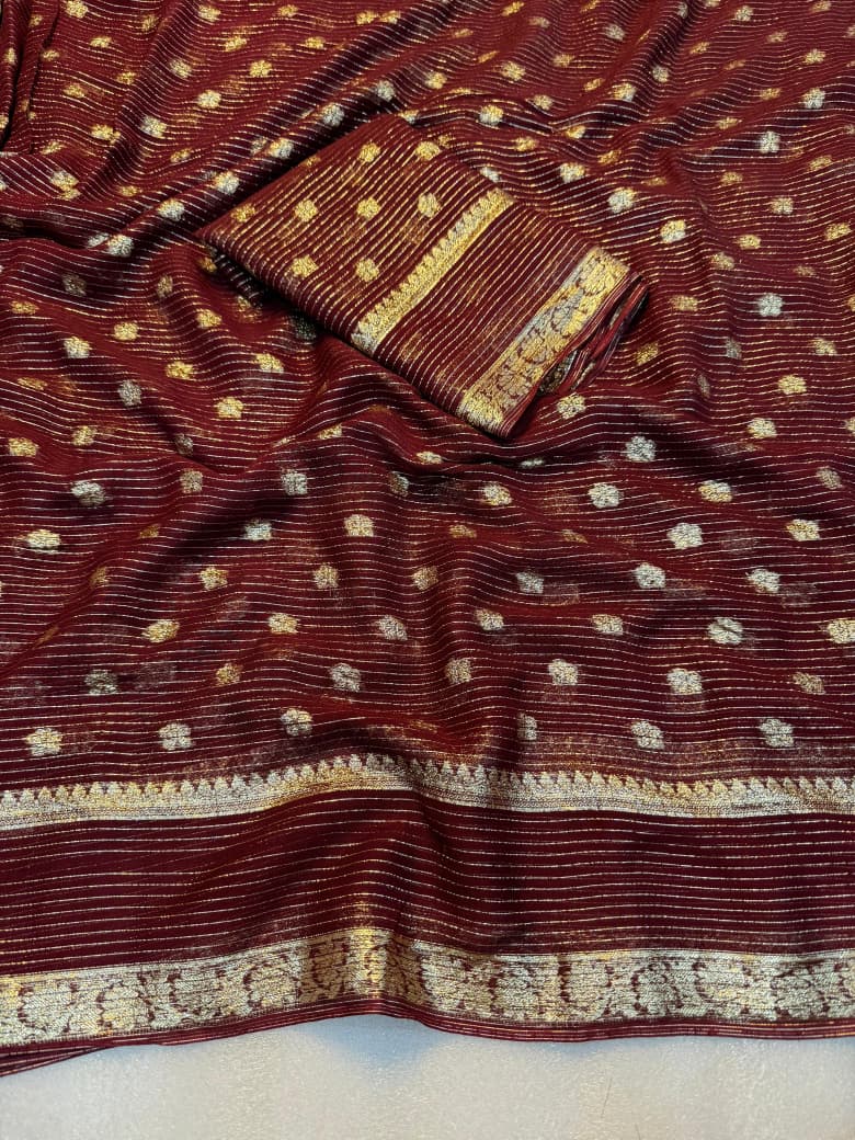 New Wedding Wear Viscose Georgette Jacquard Zari Weaving Work Fancy Designer Saree