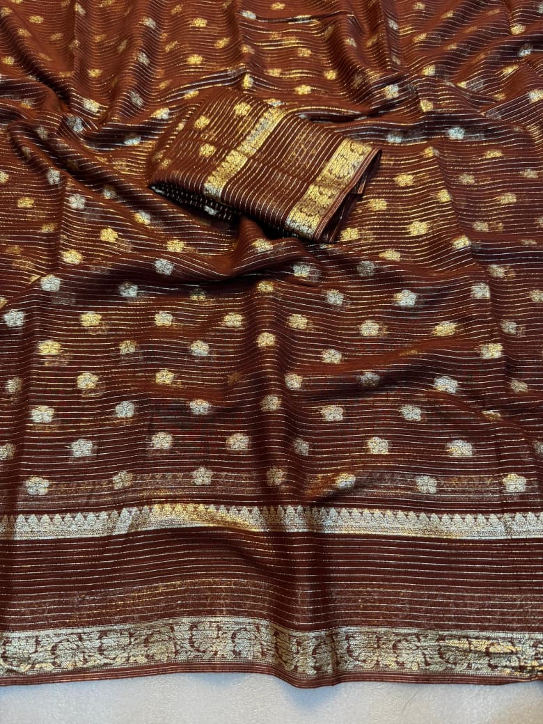 New Wedding Wear Viscose Georgette Jacquard Zari Weaving Work Fancy Designer Saree