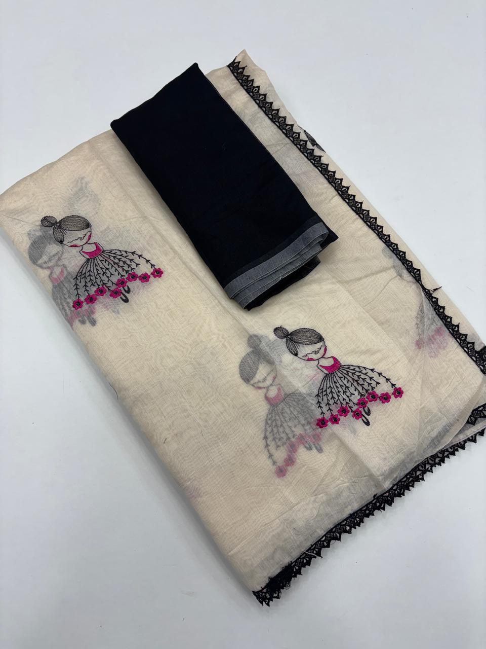 Latest Function Wear Chanderi Cotton Embroidery n Tussels Work Fancy Designer Saree With Blouse Piece