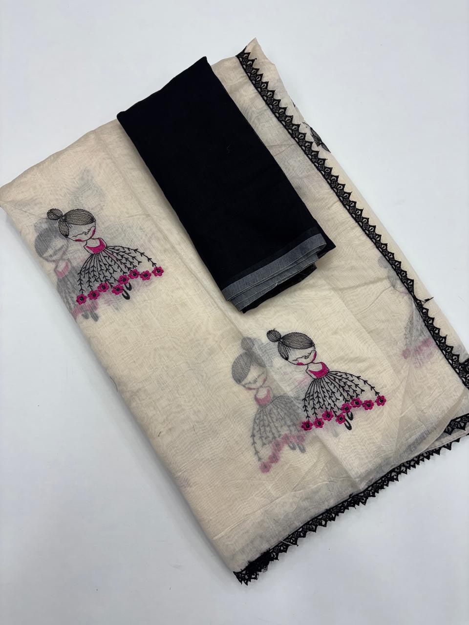 Latest Function Wear Chanderi Cotton Embroidery n Tussels Work Fancy Designer Saree With Blouse Piece