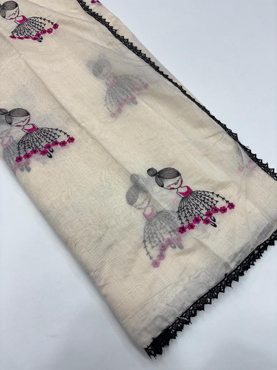 Latest Function Wear Chanderi Cotton Embroidery n Tussels Work Fancy Designer Saree With Blouse Piece