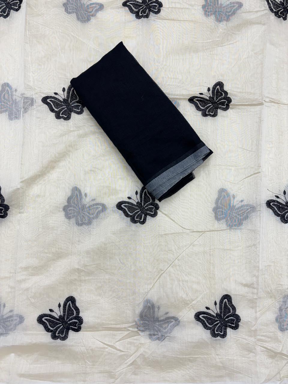 Divine Festive Wear Soft Chanderi Cotton Silk Butterfly Design Embroidery n Tussels Work Fancy Saree