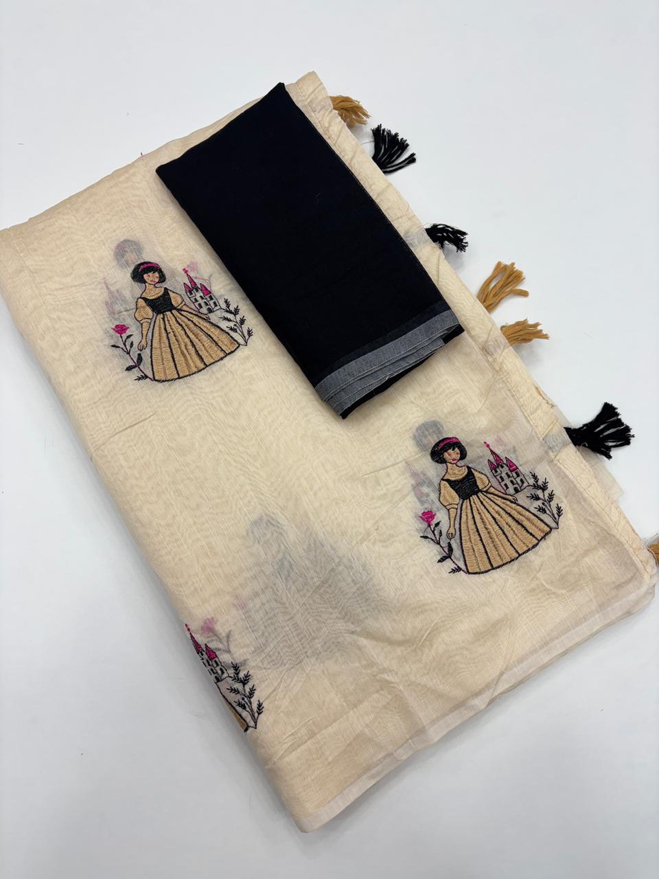 New Function Wear Soft Chanderi Cotton Silk Embroidery n Tussels Work Fancy Saree