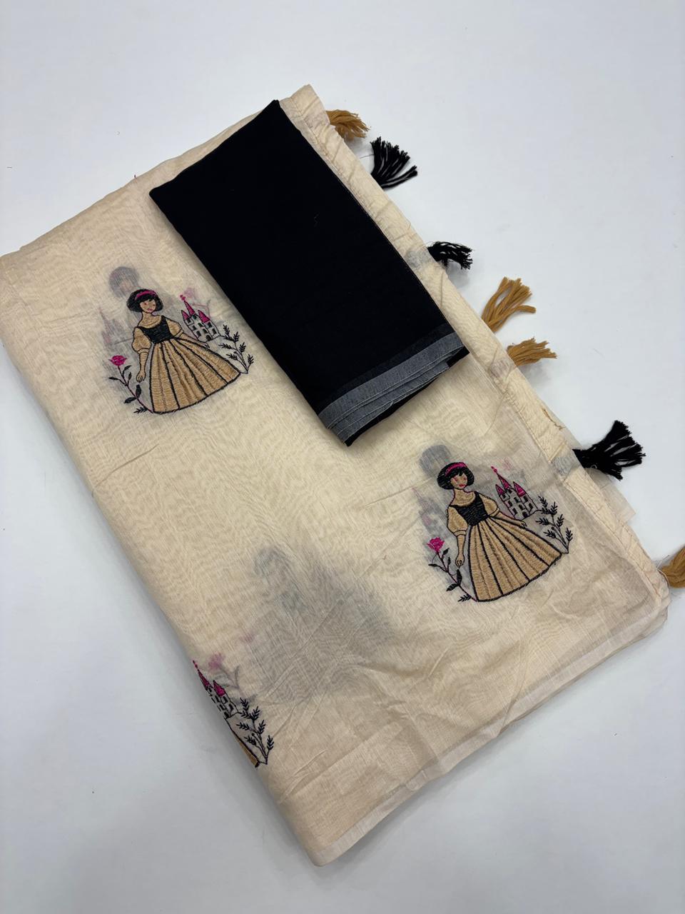 New Function Wear Soft Chanderi Cotton Silk Embroidery n Tussels Work Fancy Saree