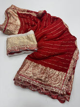 Load image into Gallery viewer, Latest Wedding wear Red Color Viscose Georgette Jacquard Weaving n Sequence Border Work Designer Saree
