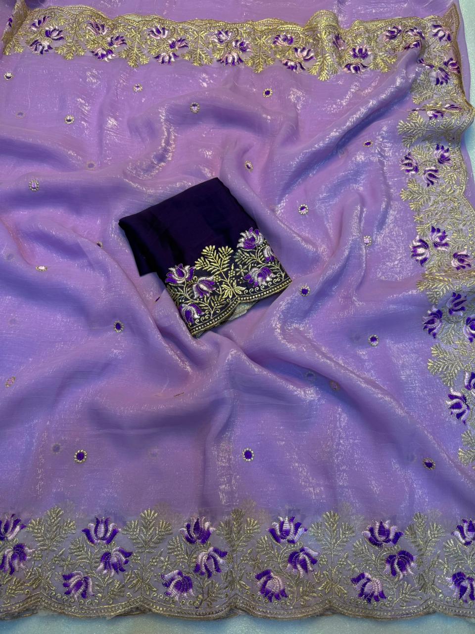 Latest Wedding Wear Pure Crunchy Silk Embroidery Work Fancy Desginer Saree With Blouse
