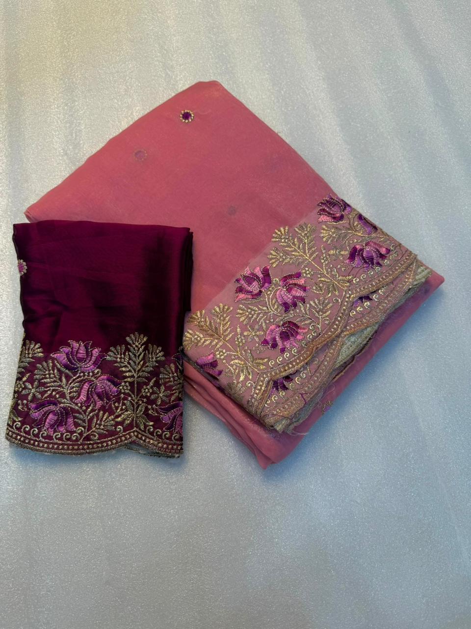 Latest Wedding Wear Pure Crunchy Silk Embroidery Work Fancy Desginer Saree With Blouse