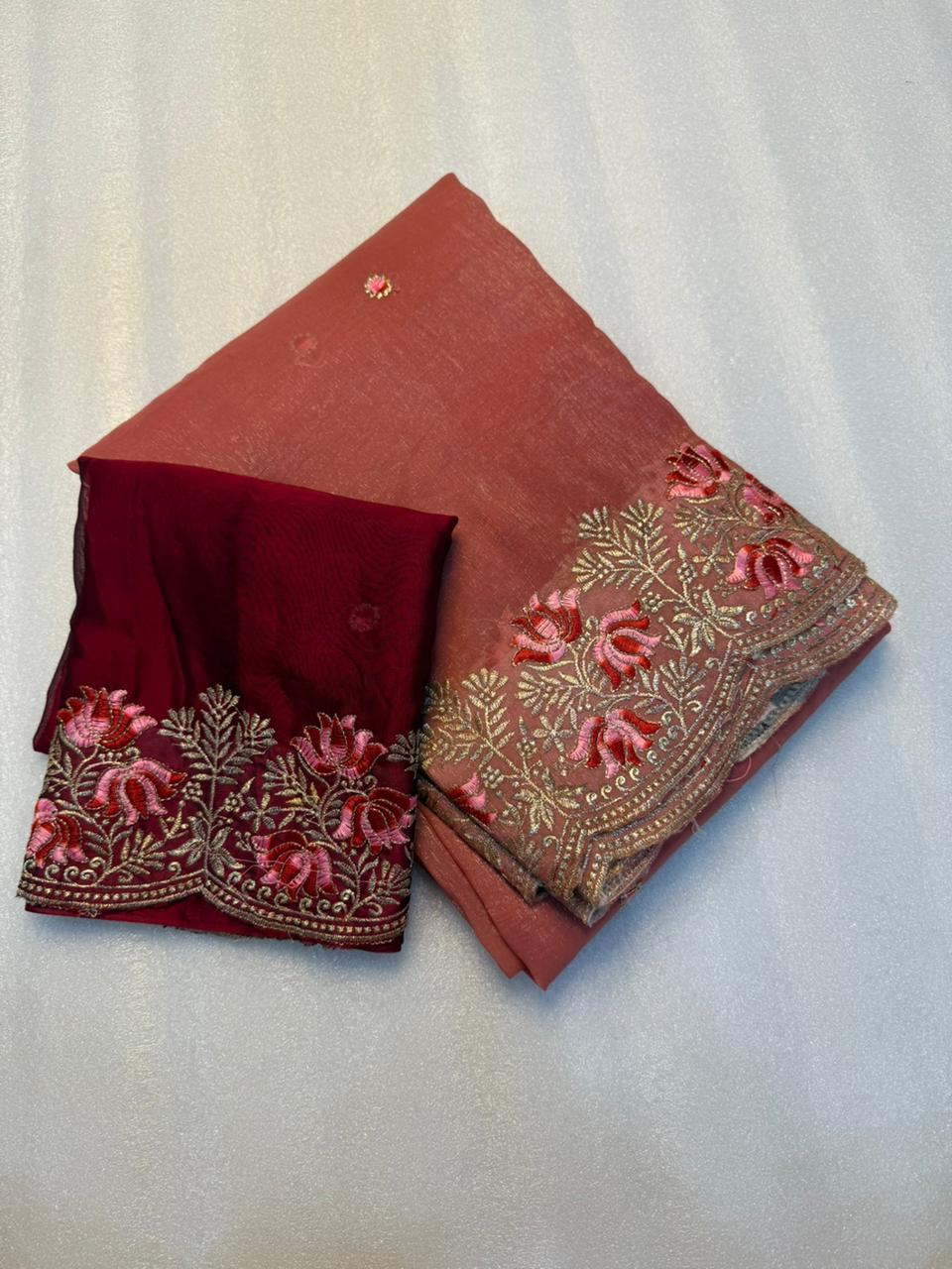 Latest Wedding Wear Pure Crunchy Silk Embroidery Work Fancy Desginer Saree With Blouse