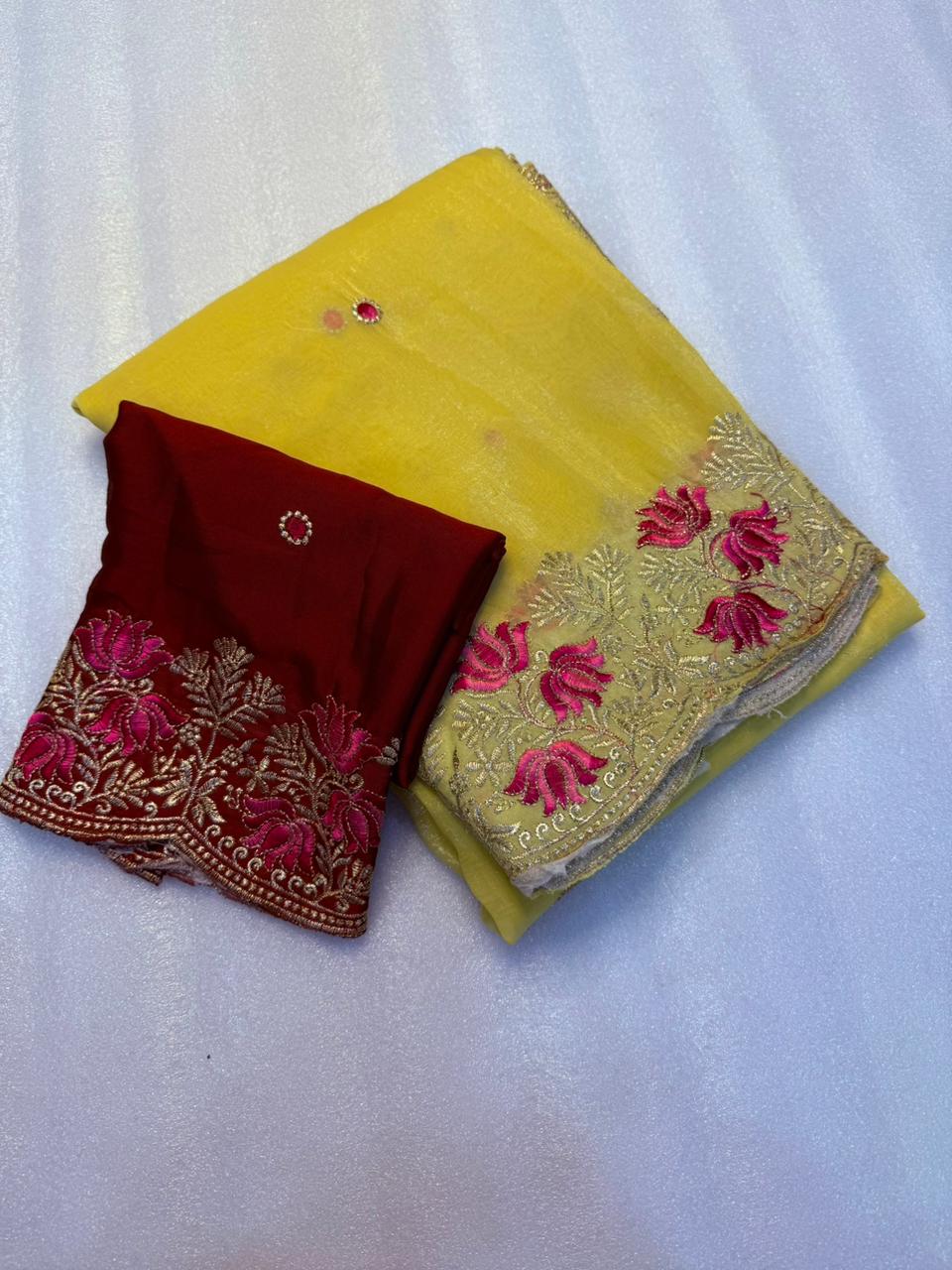 Latest Wedding Wear Pure Crunchy Silk Embroidery Work Fancy Desginer Saree With Blouse
