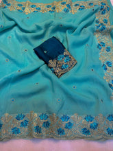 Load image into Gallery viewer, Latest Wedding Wear Pure Crunchy Silk Embroidery Work Fancy Desginer Saree With Blouse
