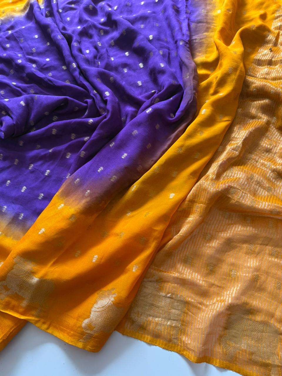 New Orange n Purple Pedding Color Soft Viscose Zari Work Rich Pallu Designer Saree With Blouse