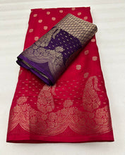 Load image into Gallery viewer, Gorgeous Function Wear Pure Soft Viscose Jacquard Weaving Border Fancy Saree With Contrast Blouse
