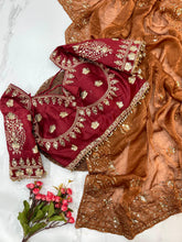 Load image into Gallery viewer, New Function Wear Fendy Chiffon Heavy Sequence n Aarco Work Fancy Designer Saree With Stitched Blouse
