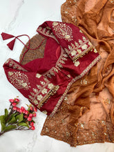Load image into Gallery viewer, New Function Wear Fendy Chiffon Heavy Sequence n Aarco Work Fancy Designer Saree With Stitched Blouse
