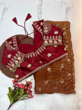 Load image into Gallery viewer, New Function Wear Fendy Chiffon Heavy Sequence n Aarco Work Fancy Designer Saree With Stitched Blouse
