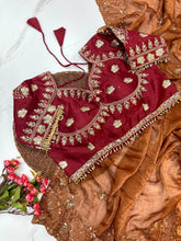 Load image into Gallery viewer, New Function Wear Fendy Chiffon Heavy Sequence n Aarco Work Fancy Designer Saree With Stitched Blouse
