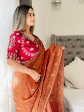 Load image into Gallery viewer, New Function Wear Fendy Chiffon Heavy Sequence n Aarco Work Fancy Designer Saree With Stitched Blouse
