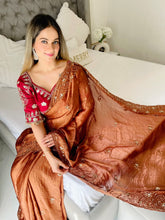 Load image into Gallery viewer, New Function Wear Fendy Chiffon Heavy Sequence n Aarco Work Fancy Designer Saree With Stitched Blouse
