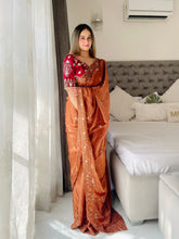 Load image into Gallery viewer, New Function Wear Fendy Chiffon Heavy Sequence n Aarco Work Fancy Designer Saree With Stitched Blouse
