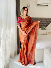 Load image into Gallery viewer, New Function Wear Fendy Chiffon Heavy Sequence n Aarco Work Fancy Designer Saree With Stitched Blouse
