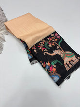 Load image into Gallery viewer, Stylish Function Wear Handloom Tussar Silk Kalamkari Print With Tussle Work Fancy Designer Saree With Blouse
