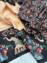 Load image into Gallery viewer, Stylish Function Wear Handloom Tussar Silk Kalamkari Print With Tussle Work Fancy Designer Saree With Blouse
