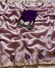 Load image into Gallery viewer, Blossom Party Wear Rangoli Crush Silk Embroidery n Cut Work Saree With Contrast Blouse Piece
