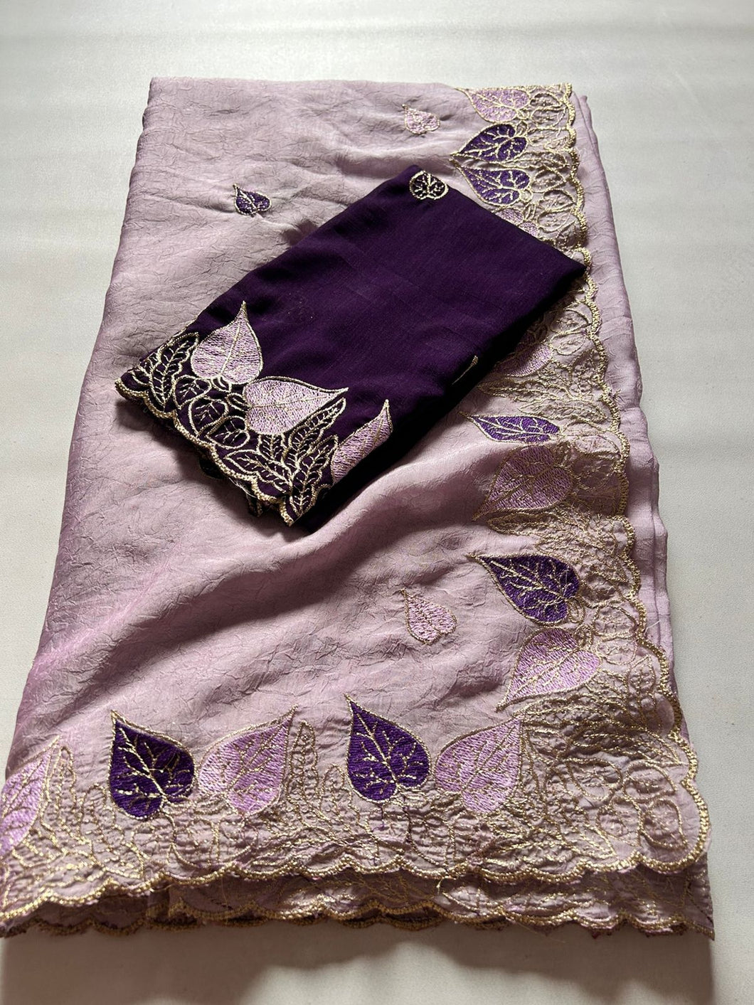 Blossom Party Wear Rangoli Crush Silk Embroidery n Cut Work Saree With Contrast Blouse Piece