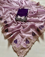 Load image into Gallery viewer, Blossom Party Wear Rangoli Crush Silk Embroidery n Cut Work Saree With Contrast Blouse Piece
