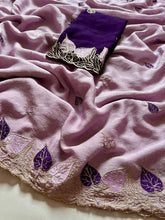 Load image into Gallery viewer, Blossom Party Wear Rangoli Crush Silk Embroidery n Cut Work Saree With Contrast Blouse Piece
