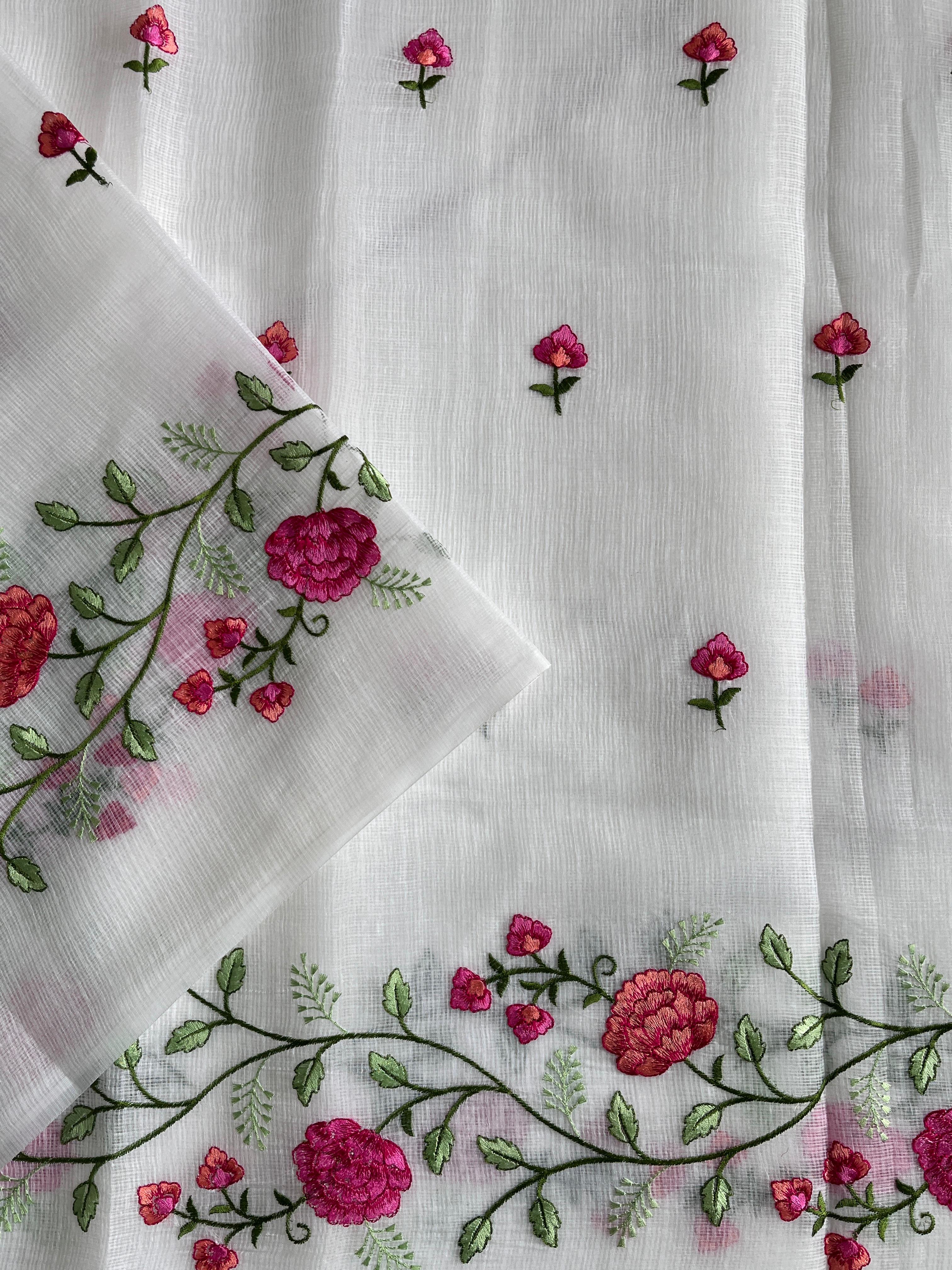 Divine Party Wear Pure Kota Doriya Flower Design Embroidery Work Fancy Designer Saree For Women