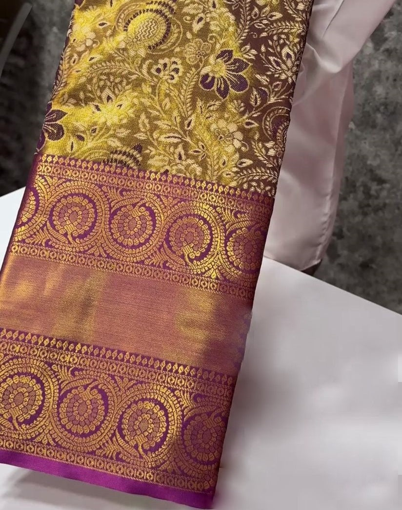 New Wedding Wear Magenta Color Kanjivaram Silk Pure Zari Weaving with Beautiful Meena Weaving Work Designer Saree