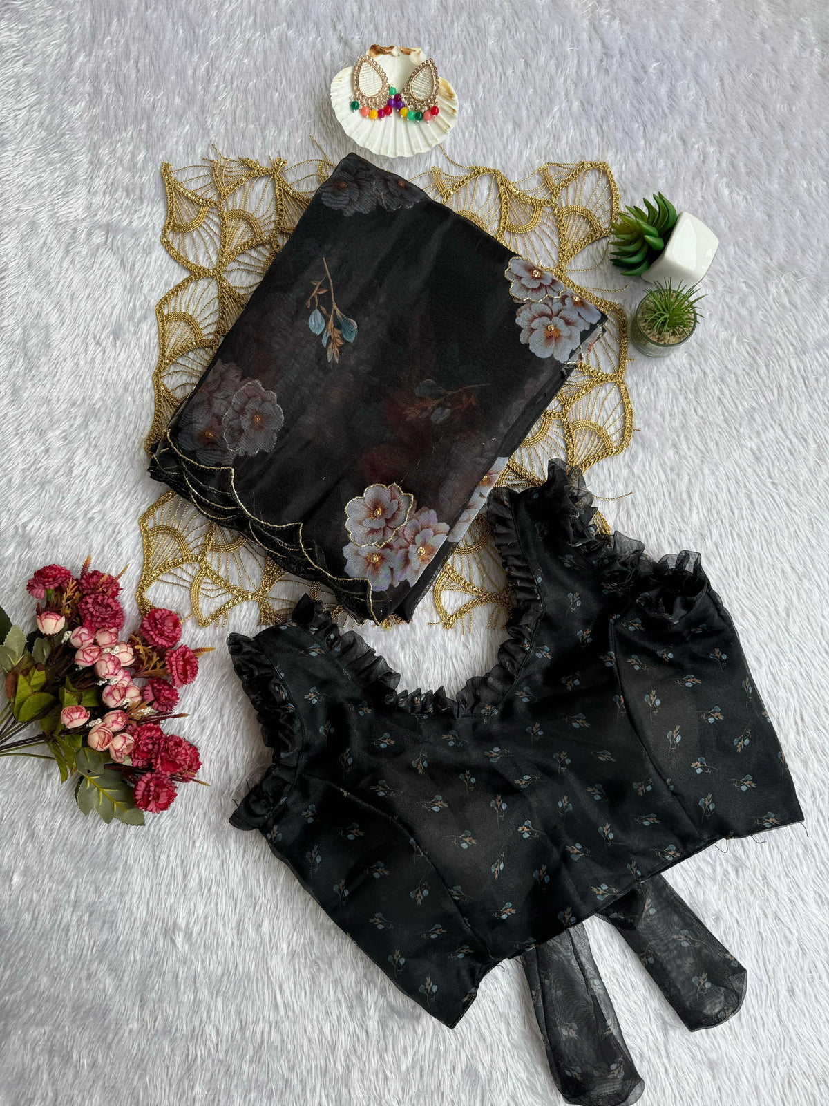 Dissemble Party Wear Black Colour Soft Organza Silk Printed Hand Work Fancy Designer Saree With Unstitched Blouse