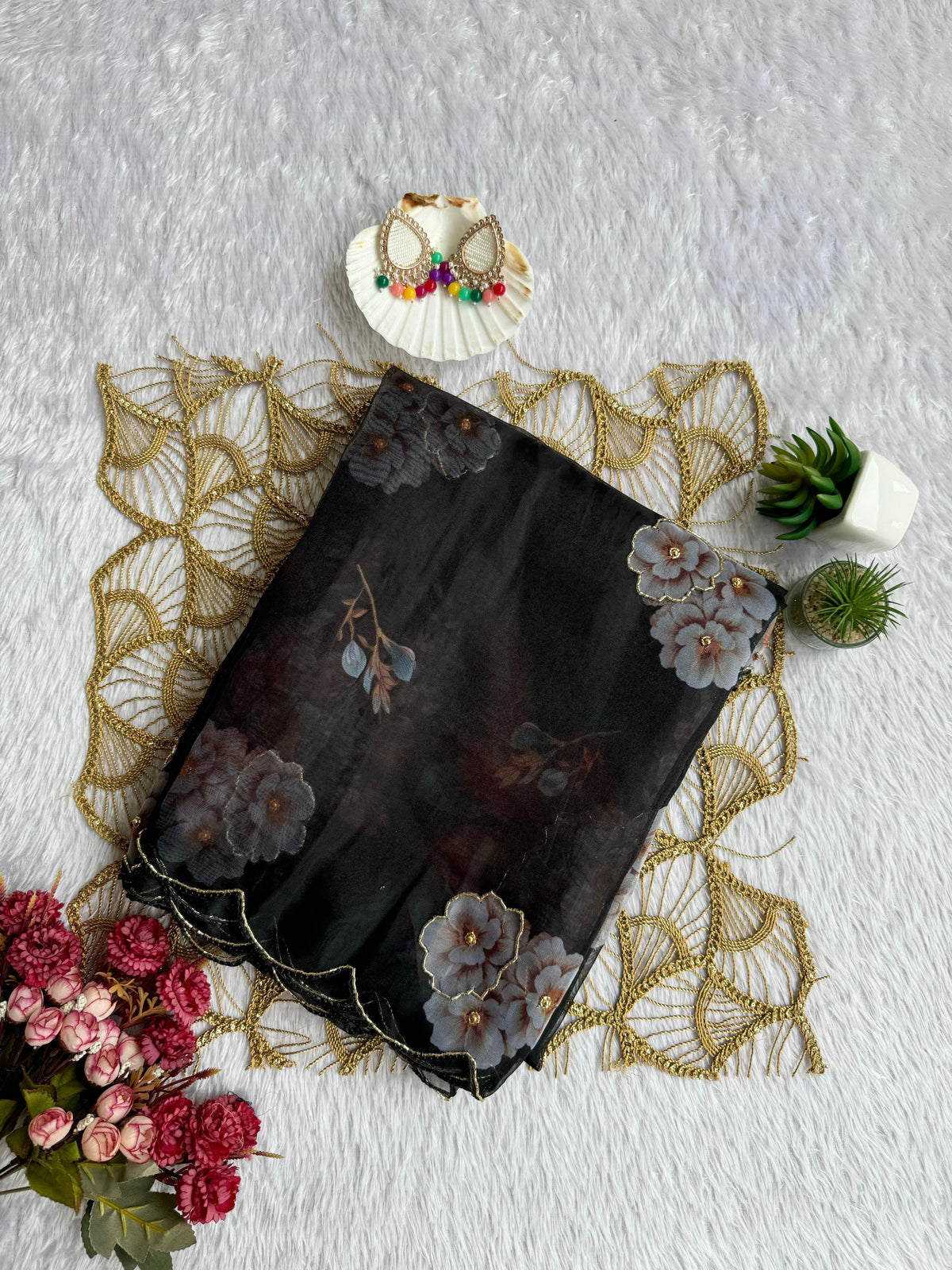 Dissemble Party Wear Black Colour Soft Organza Silk Printed Hand Work Fancy Designer Saree With Unstitched Blouse
