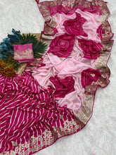 Load image into Gallery viewer, New Festive Wear Shiny Silk Fabric Print With Foil Embroidery Work Fancy Designer Saree With Bandhni Blouse Piece
