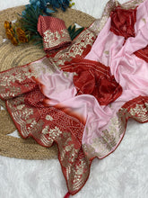 Load image into Gallery viewer, New Festive Wear Shiny Silk Fabric Print With Foil Embroidery Work Fancy Designer Saree With Bandhni Blouse Piece
