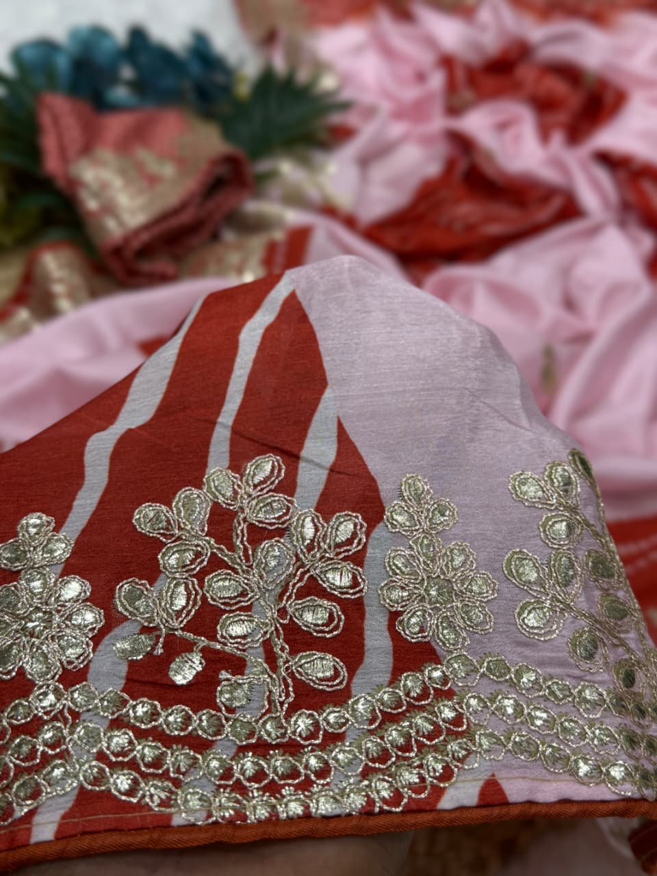 New Festive Wear Shiny Silk Fabric Print With Foil Embroidery Work Fancy Designer Saree With Bandhni Blouse Piece