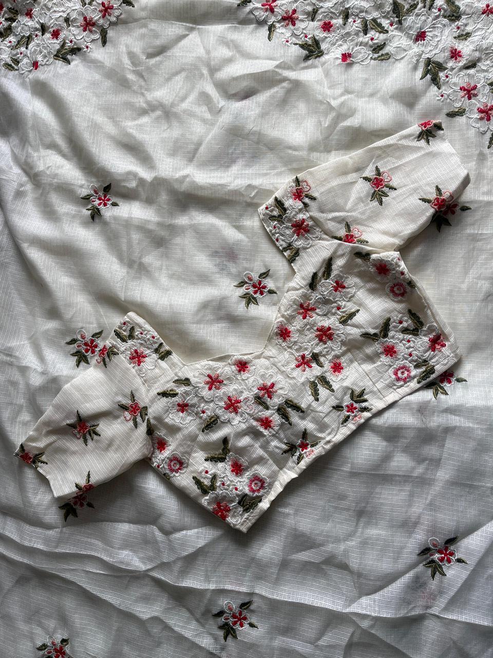 Mellifluous Function Wear Pure Kota Doriya Embroidery Flower Butties n Arco Cut Work Border Designer Saree With Unstitched Blouse