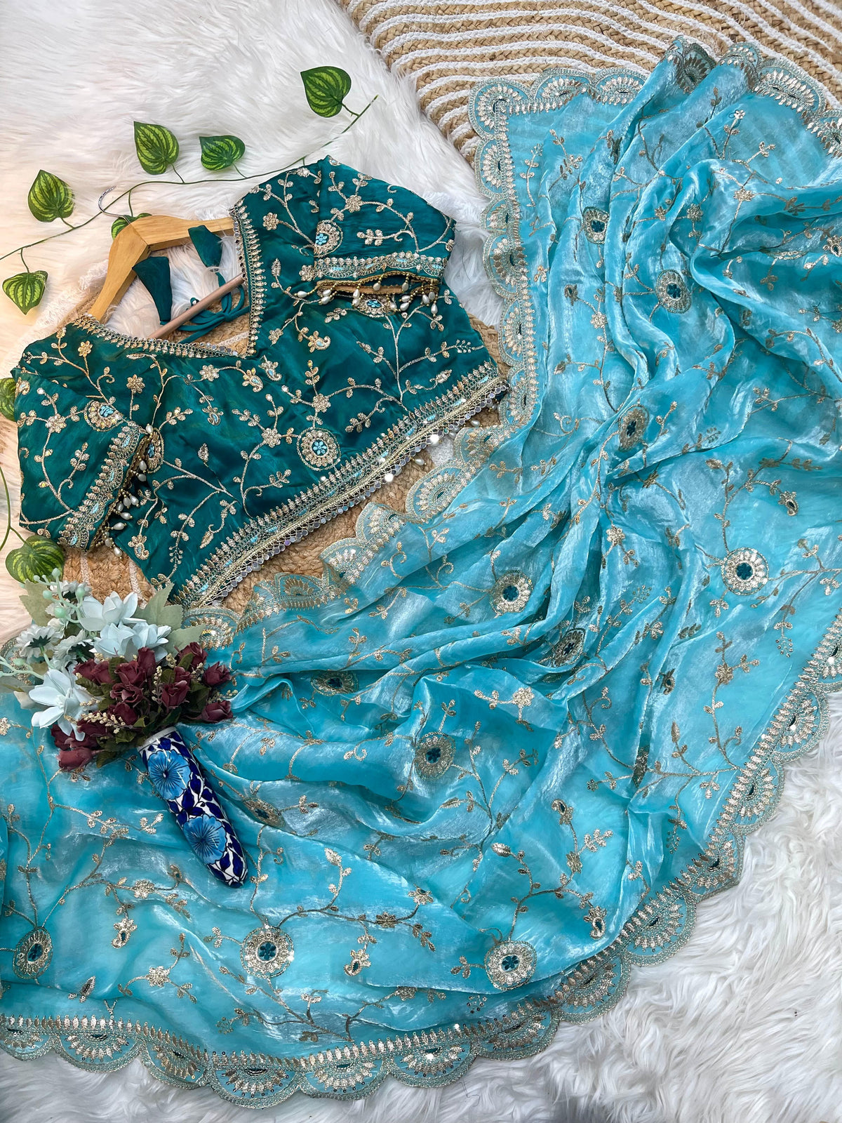 Luxuriant Soft Satin Silk Embroidery n Sequence Work Rich Look Saree With Demesne Full Stitched Blouse