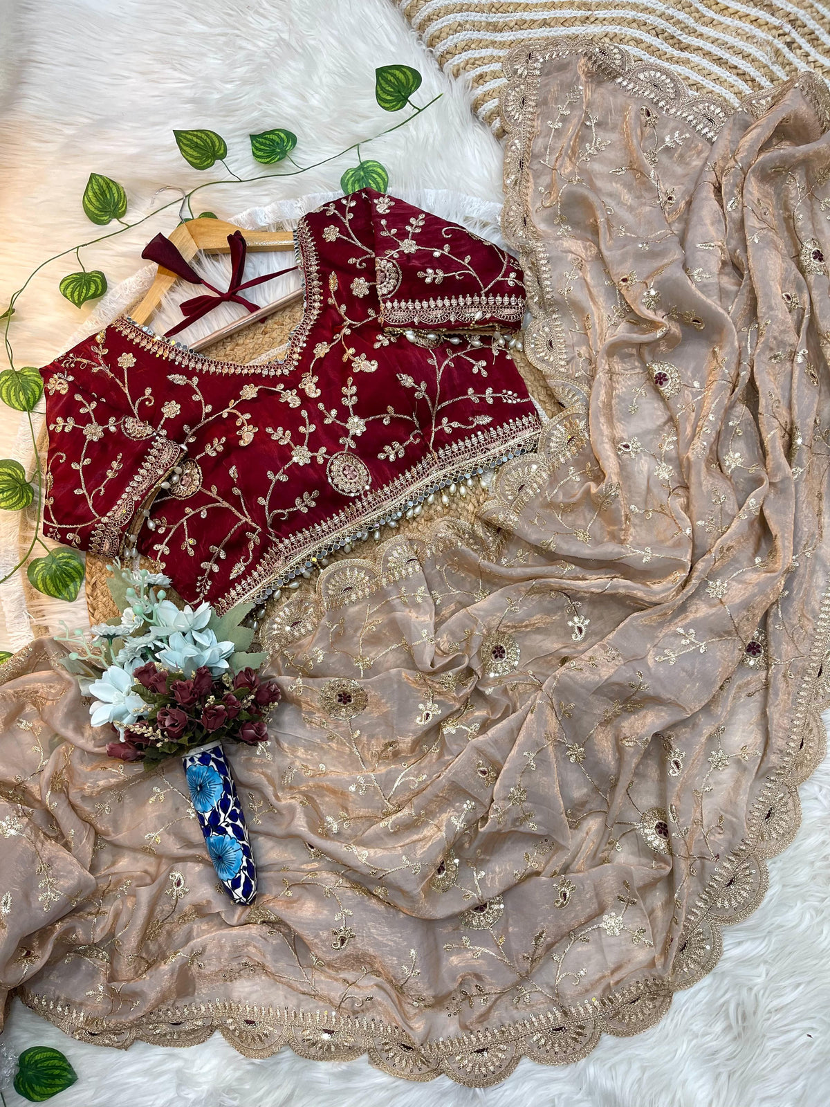 Luxuriant Soft Satin Silk Embroidery n Sequence Work Rich Look Saree With Demesne Full Stitched Blouse