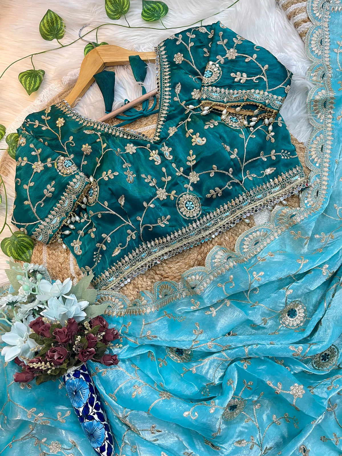 Luxuriant Soft Satin Silk Embroidery n Sequence Work Rich Look Saree With Demesne Full Stitched Blouse