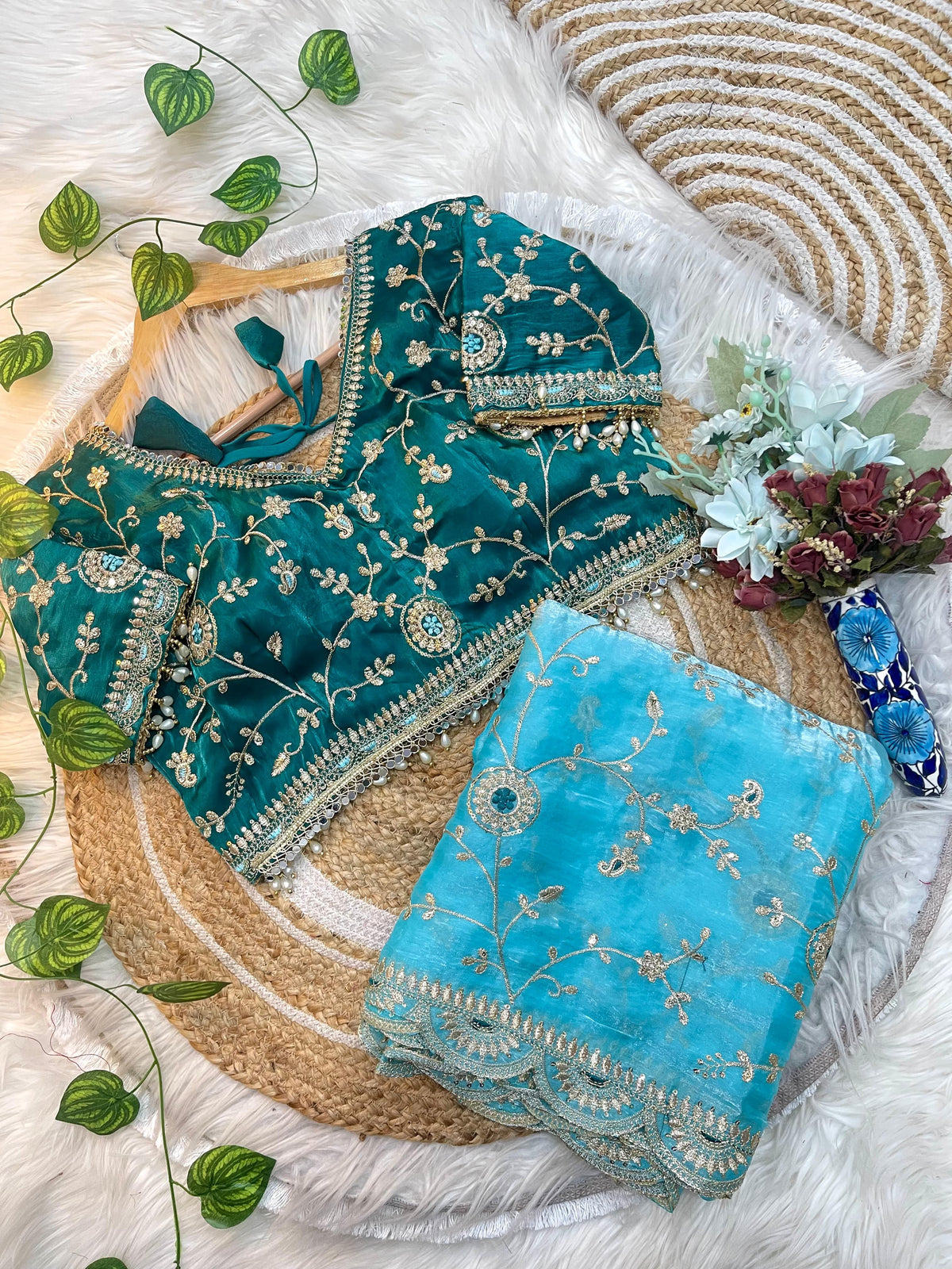 Luxuriant Soft Satin Silk Embroidery n Sequence Work Rich Look Saree With Demesne Full Stitched Blouse