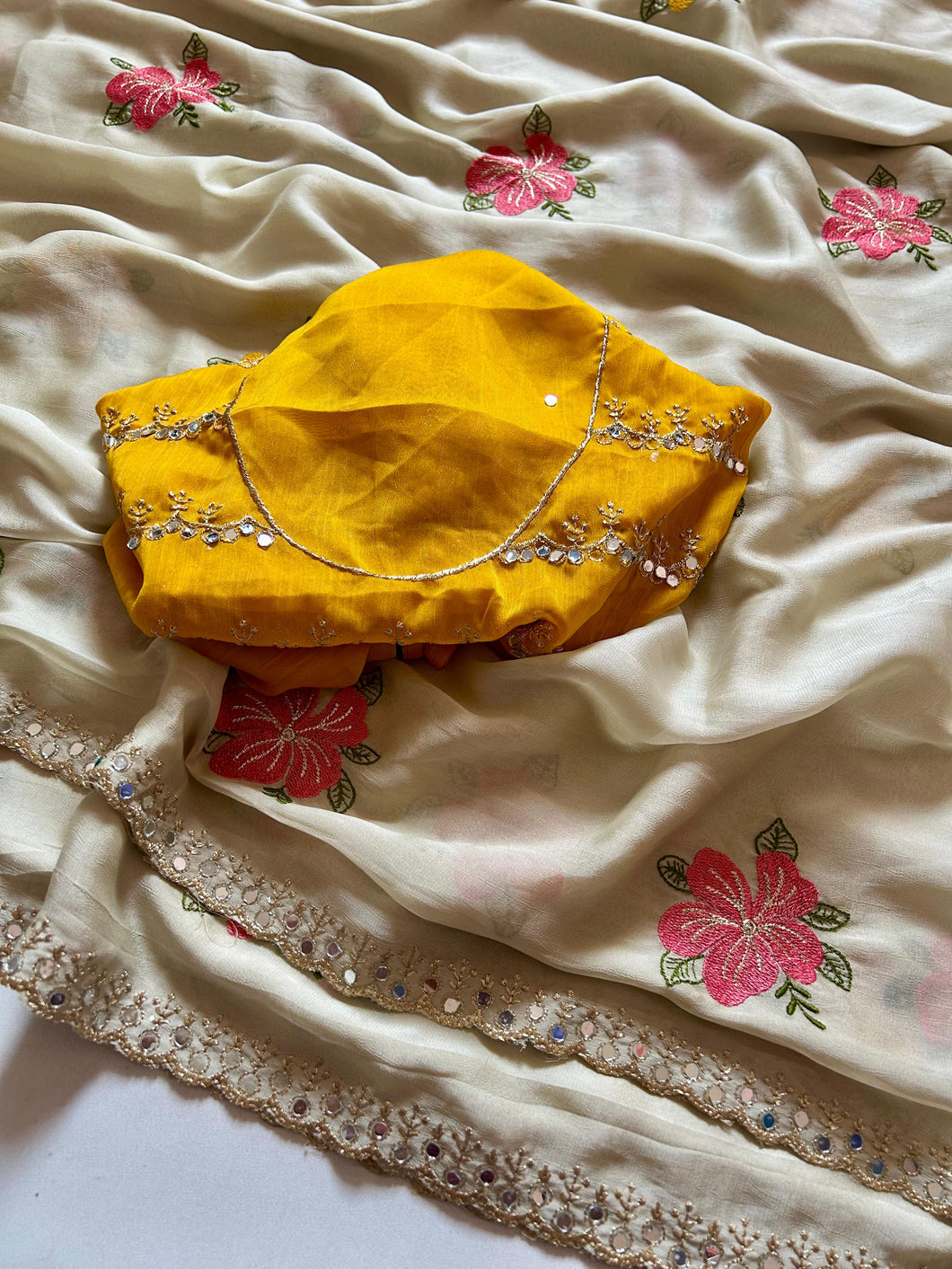 Adorable Festive Wear Soft Rangoli Silk Embroidery n Mirror Work Fancy Designer Saree With Contrast Blouse