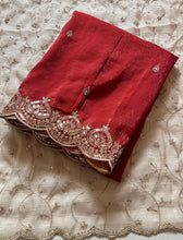 Load image into Gallery viewer, Mellifluous Function Wear Crunchy Chiffon Crush Silk Embroidery n Scalloped Cut Work Border Fancy Designer Saree With Contrast Blouse

