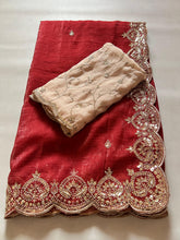 Load image into Gallery viewer, Mellifluous Function Wear Crunchy Chiffon Crush Silk Embroidery n Scalloped Cut Work Border Fancy Designer Saree With Contrast Blouse
