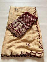 Load image into Gallery viewer, Beautiful Golden Color Party Wear Rangoli Crush Silk Sequence n Cut Work Saree With Blouse
