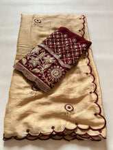 Load image into Gallery viewer, Beautiful Golden Color Party Wear Rangoli Crush Silk Sequence n Cut Work Saree With Blouse
