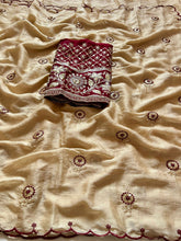 Load image into Gallery viewer, Beautiful Golden Color Party Wear Rangoli Crush Silk Sequence n Cut Work Saree With Blouse
