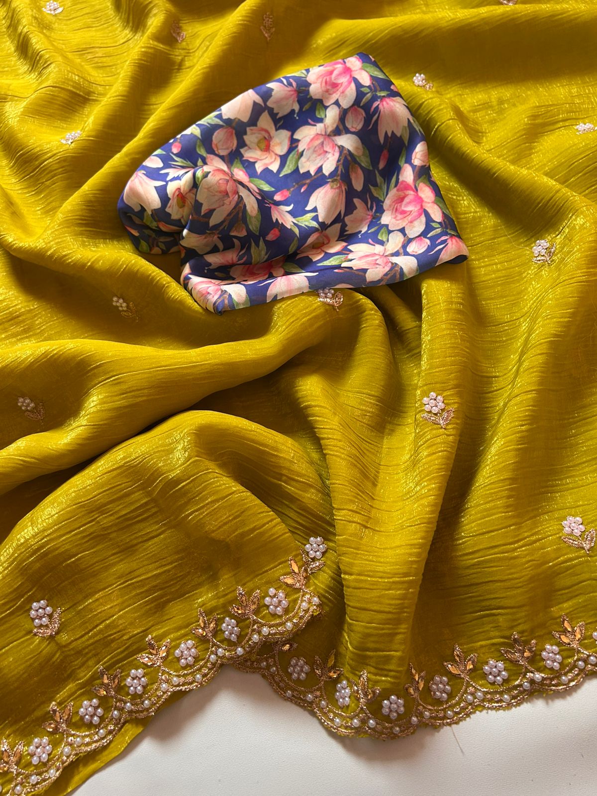 New Party Wear Chiffon Embroidery n Diamond Work Partywear Fancy Designer Saree With Blouse